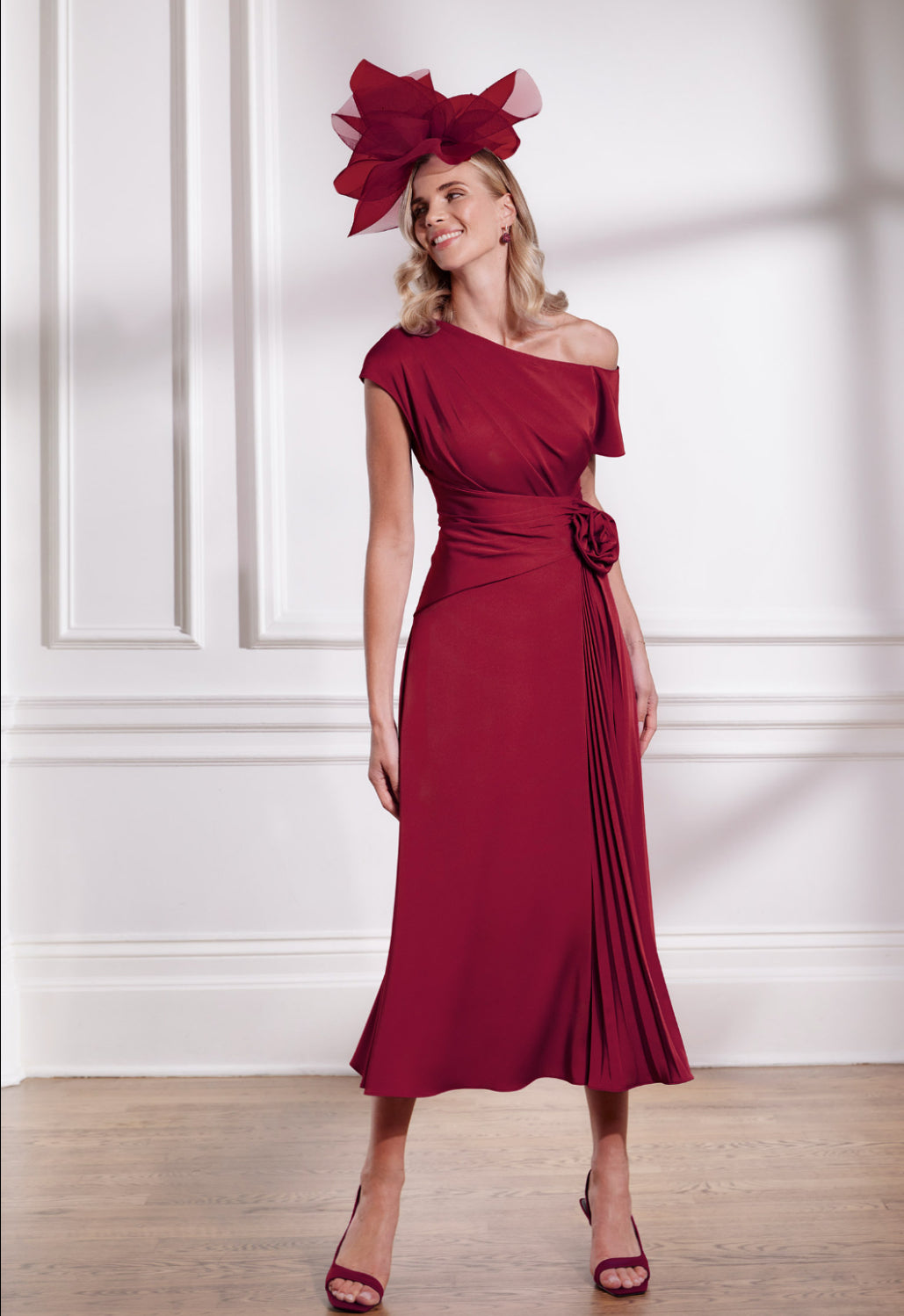 John Charles / 66682 One Shoulder Dress wih Pleating Bordeaux – Thirty  Three Boutique