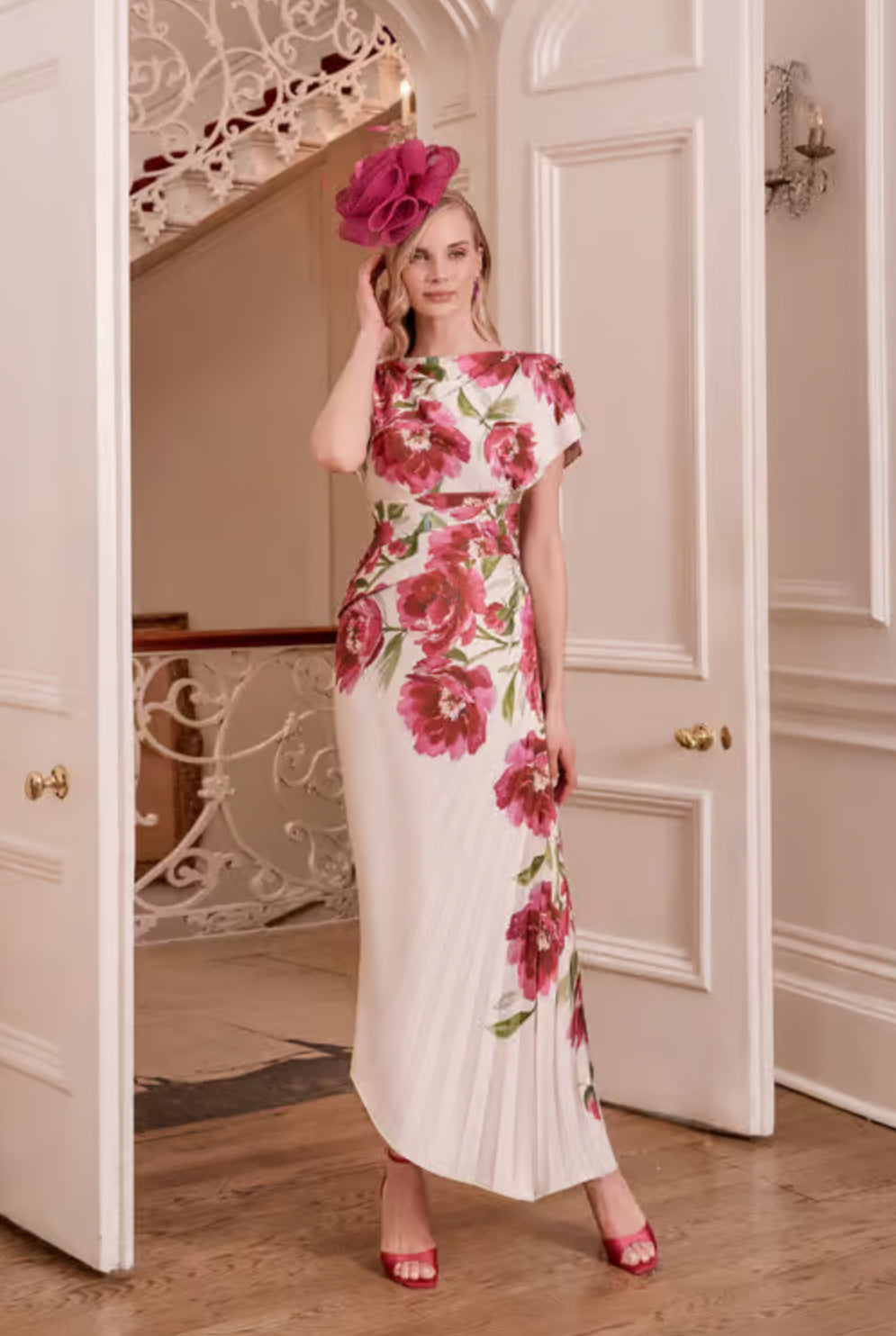 drape midi dress One Shoulder Draped Midi Dress Hot Pink