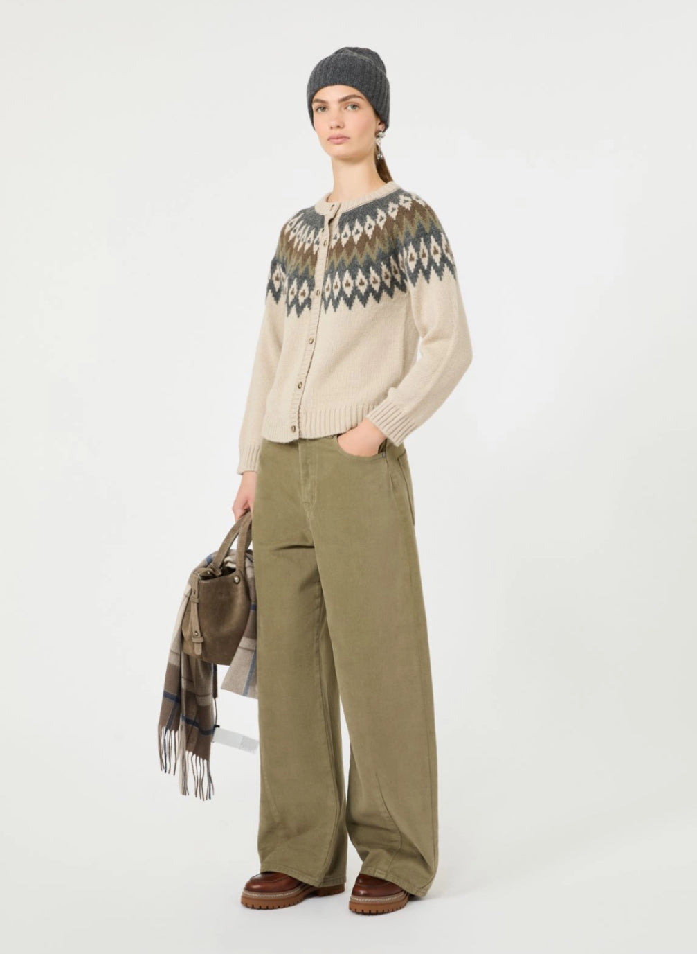 Weekend Max Mara | Targa Wool Cardigan Beige Jacquard