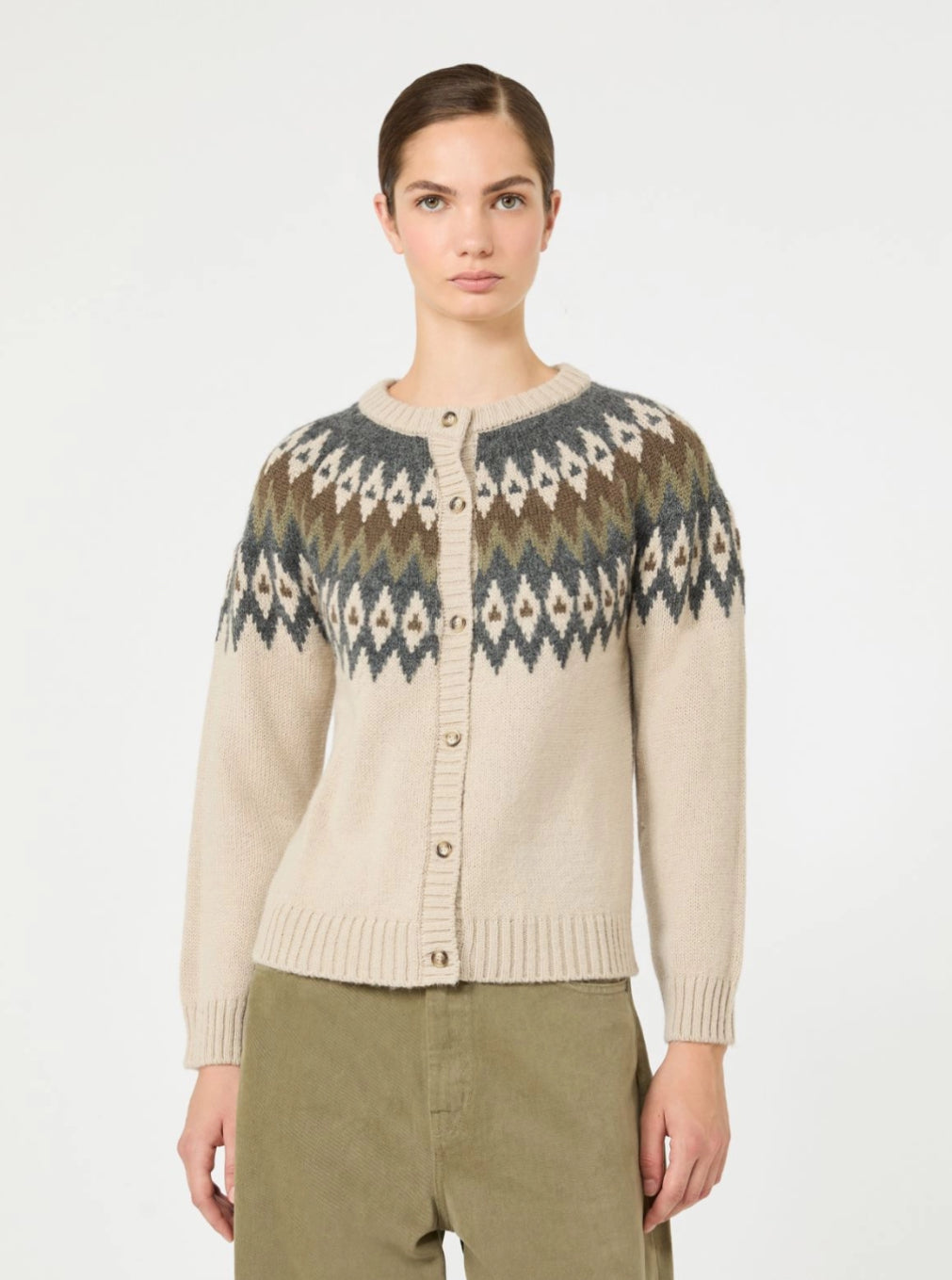 Weekend Max Mara | Targa Wool Cardigan Beige Jacquard