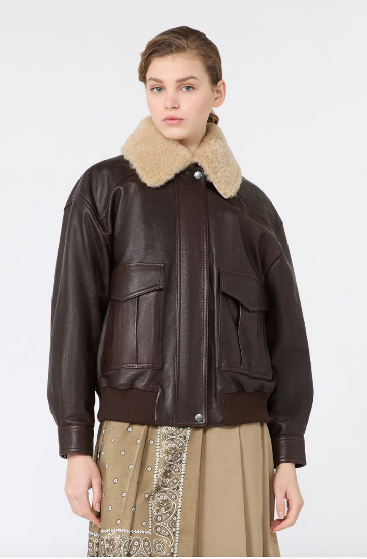Weekend Max Mara | Calata Leather Jacket Dark Brown