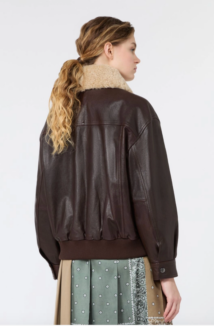 Weekend Max Mara | Calata Leather Jacket Dark Brown