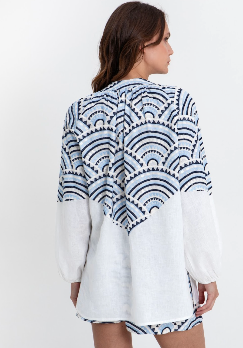 Greek Archaic > 3114150 Blouse Wht/Blu