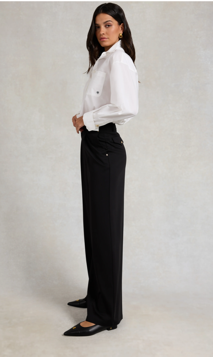 Holland Cooper | Pleated Wide Leg Trouser Black