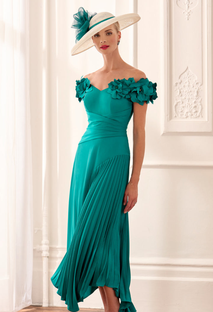 John Charles / 66632B Crepe &amp; Cut Work Dress Peacock