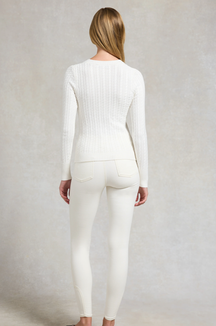 Holland Cooper | Seattle Cable V-Neck Knit Winter White
