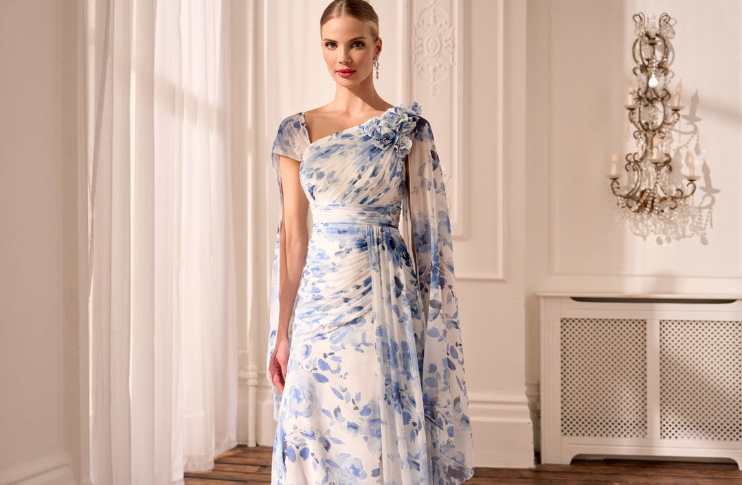 John Charles / 29207 Chiffon &amp; Bead Dress Blue Rose