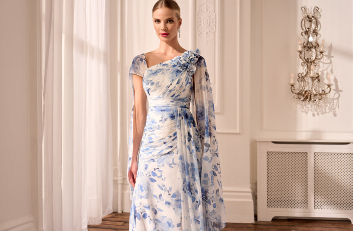 John Charles / 29207 Chiffon &amp; Bead Dress Blue Rose