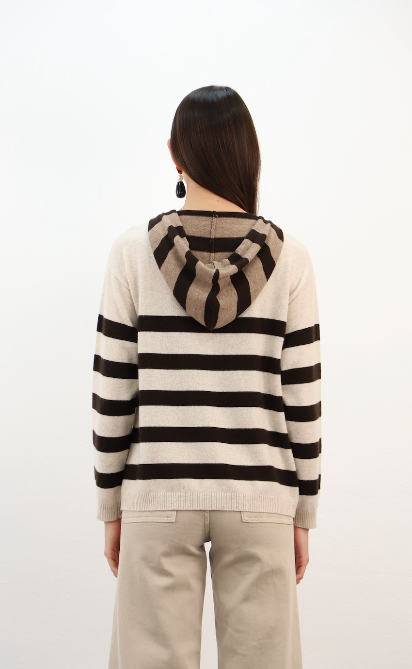 Esthème Cashmere | CKH6316C  Cashmere Hooded Jacket with Tricolour Stripes