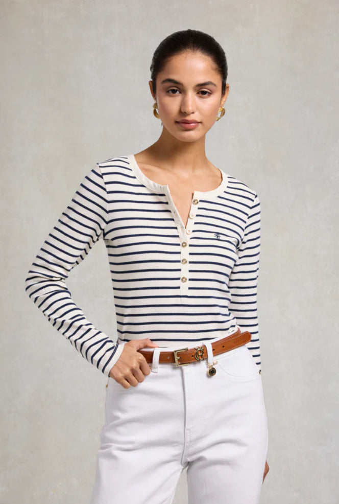 Holland Cooper > Striped Grandad Top Navy