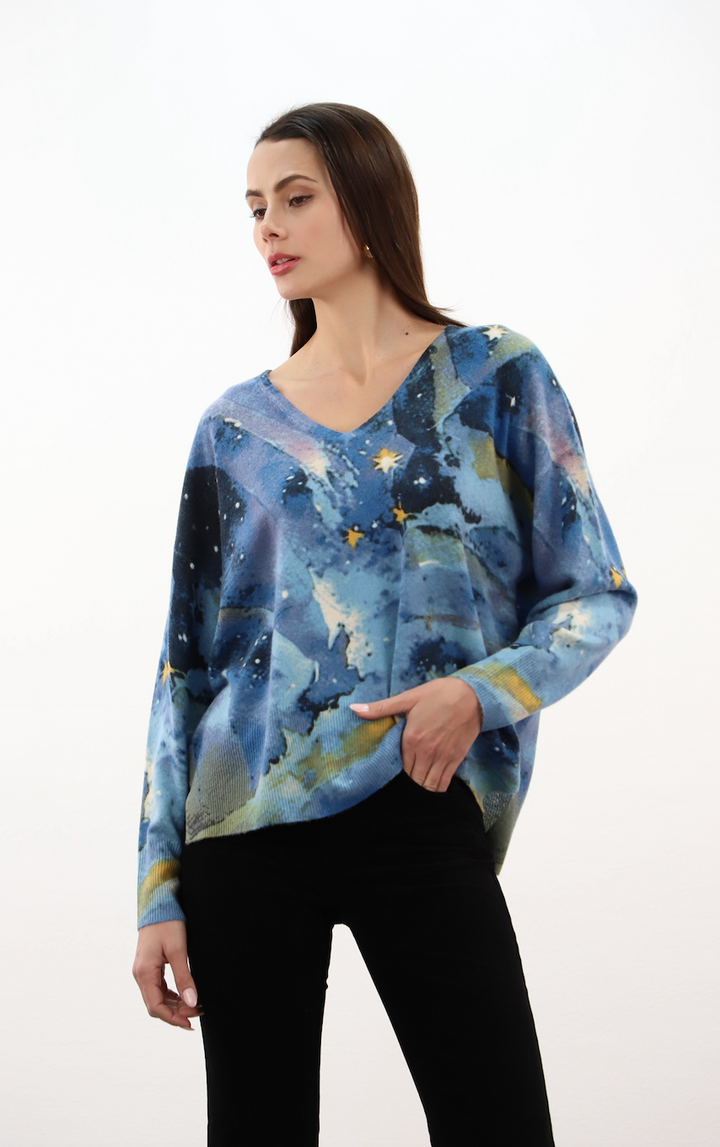 Esthème Cashmere | CKH6325C  Cashmere Jumper with Sky &amp; Stars Print