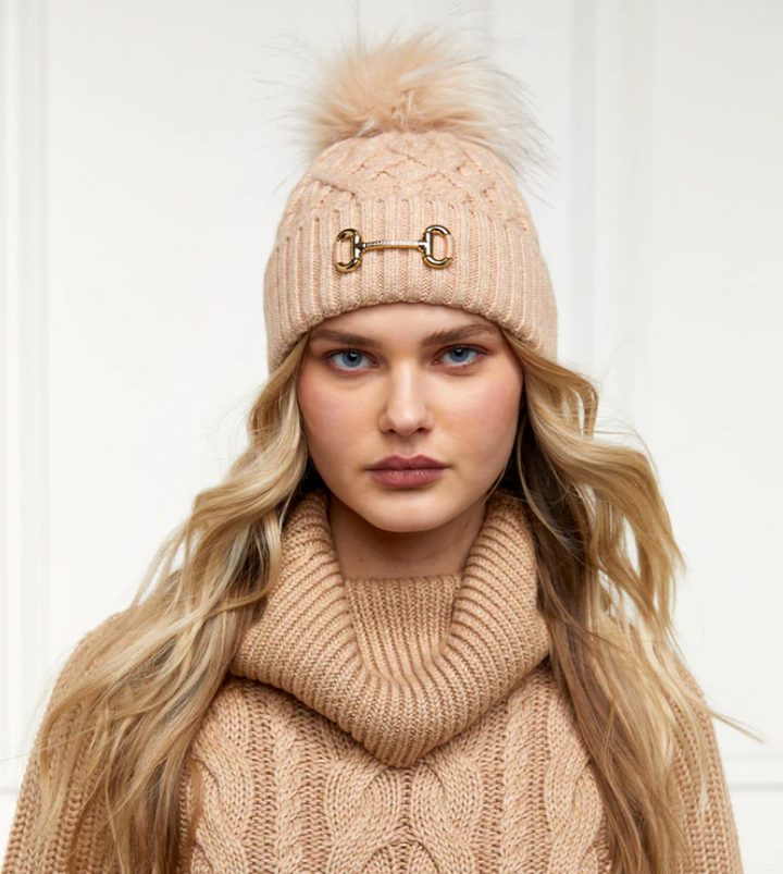 Holland Cooper \  Horsebit Bobble Hat Taupe