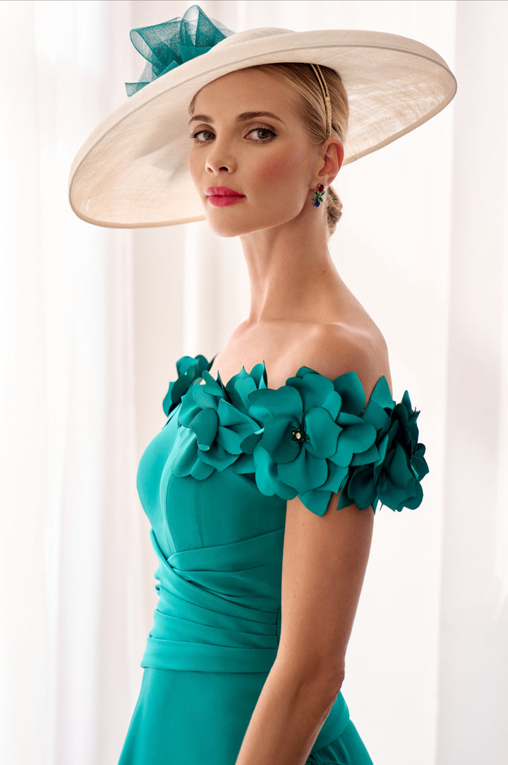 John Charles / 66632B Crepe &amp; Cut Work Dress Peacock