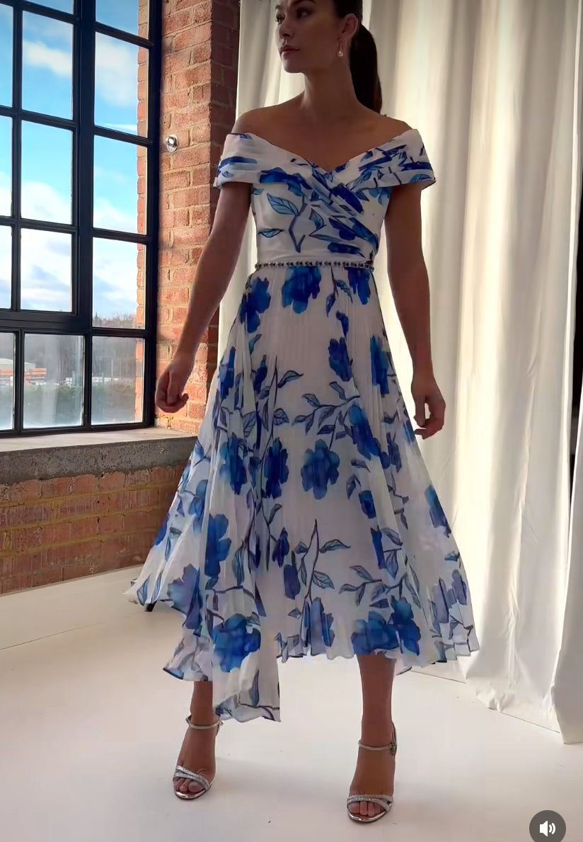 John Charles / 66510A Chiffon & Beading Dress Cornflower Blue Thirty Three Boutique John Charles / 66510A Chiffon & Beading Dress Cornflower Blue Thirty Three Boutique