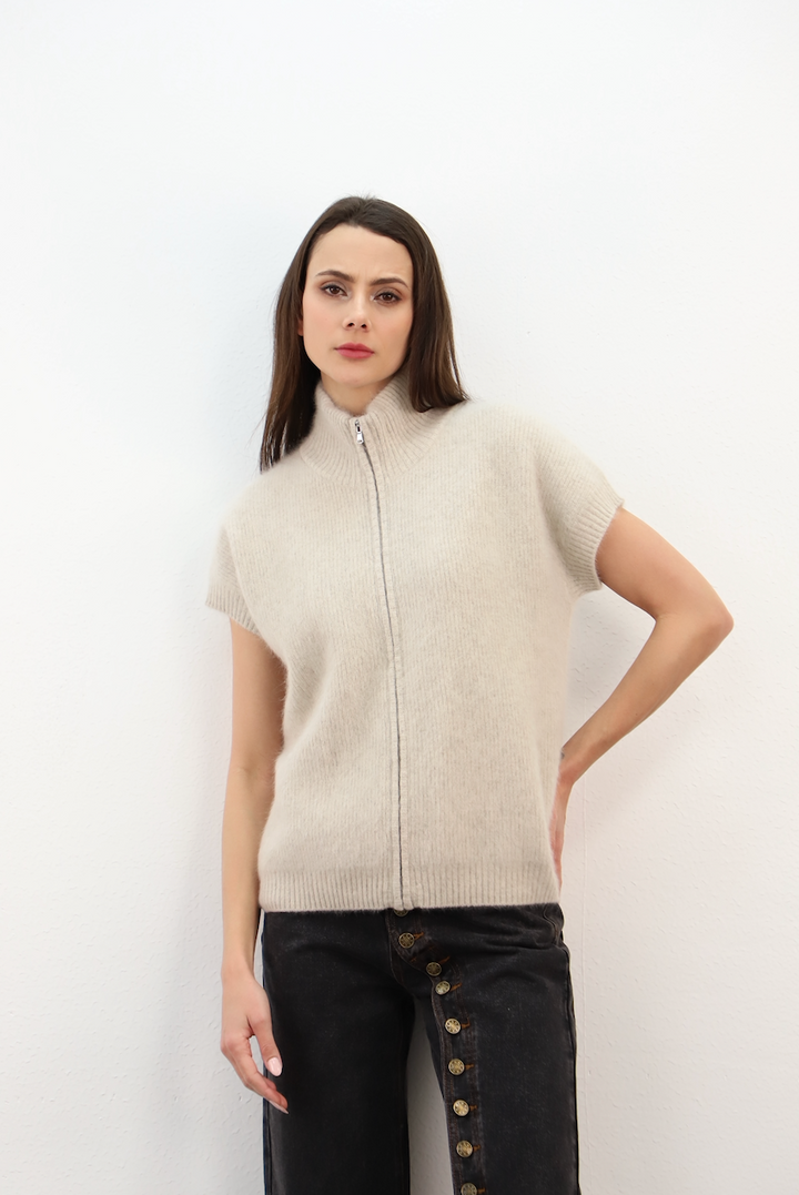 Esthème Cashmere | CKH6333R  Cashmere Vest with Zip &amp; Mock Neck