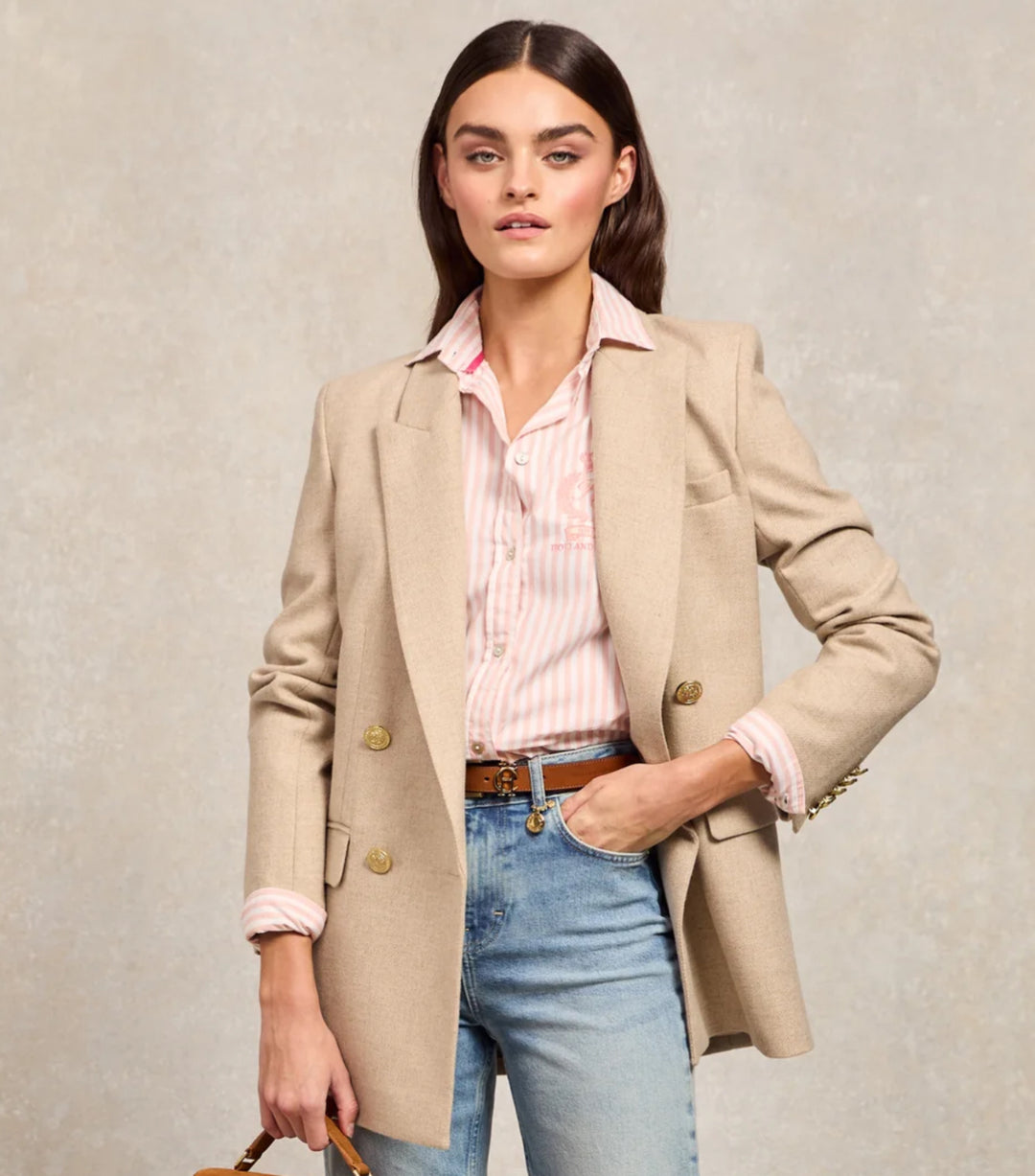 Holland Cooper /  Classic Button Down Shirt Pink Stripe