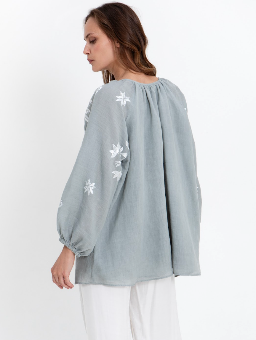 Greek Archaic > 4144160 Blouse Stn/Wht