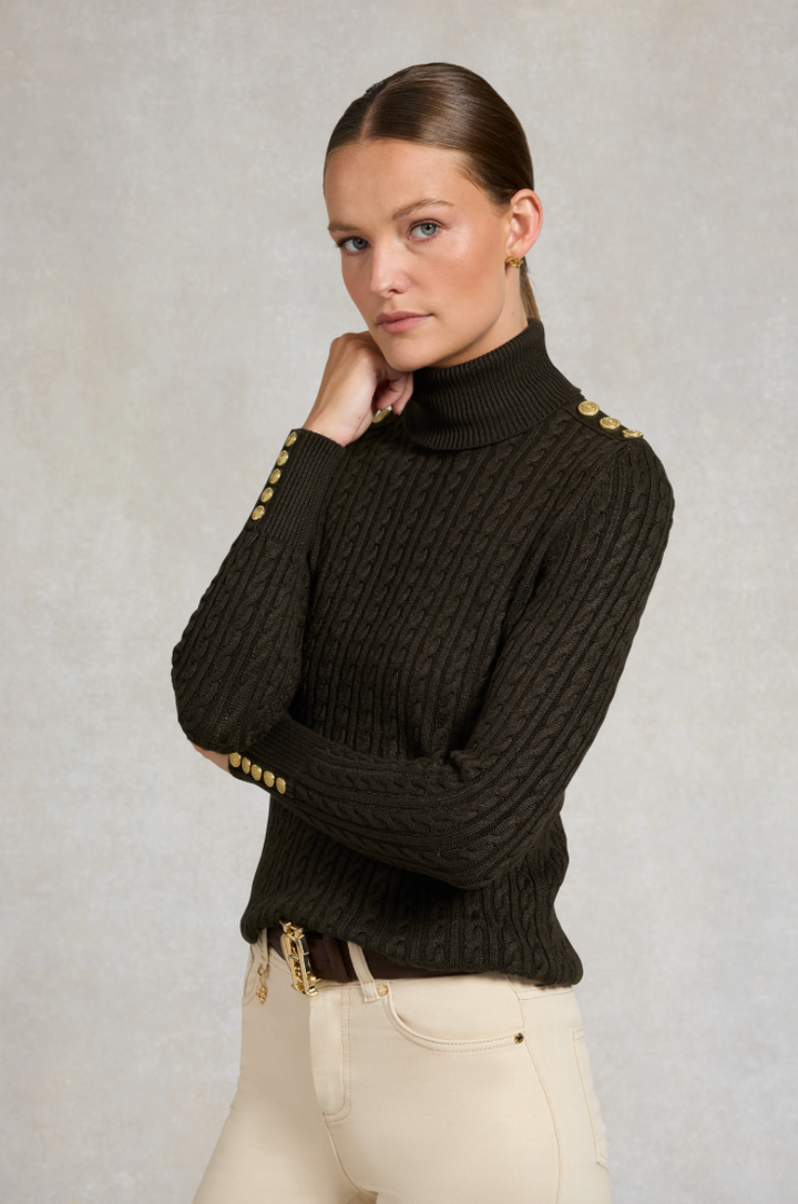 Holland Cooper | Seattle Roll Neck Cable Knit Fern Green