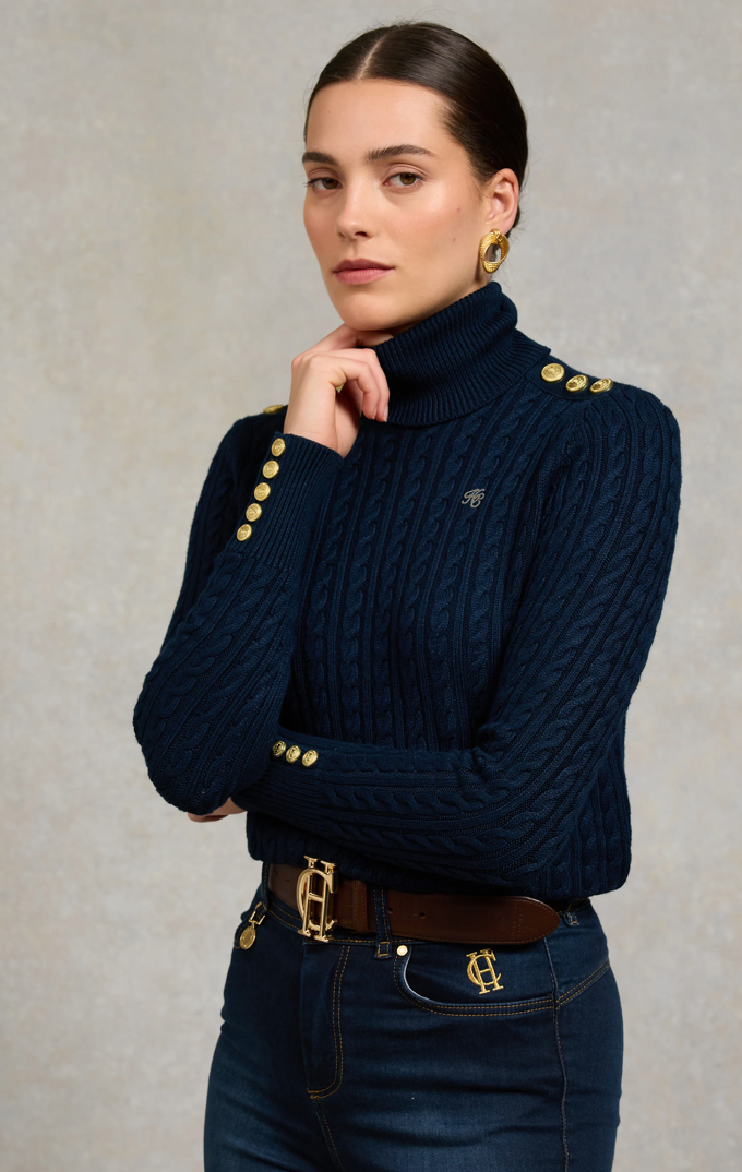 Holland Cooper | Seattle Roll Neck Cable Knit Ink Navy