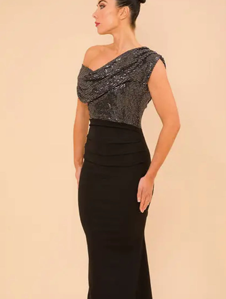 Atom \  Nitrogen Gown Gunmetal Sequin/Black