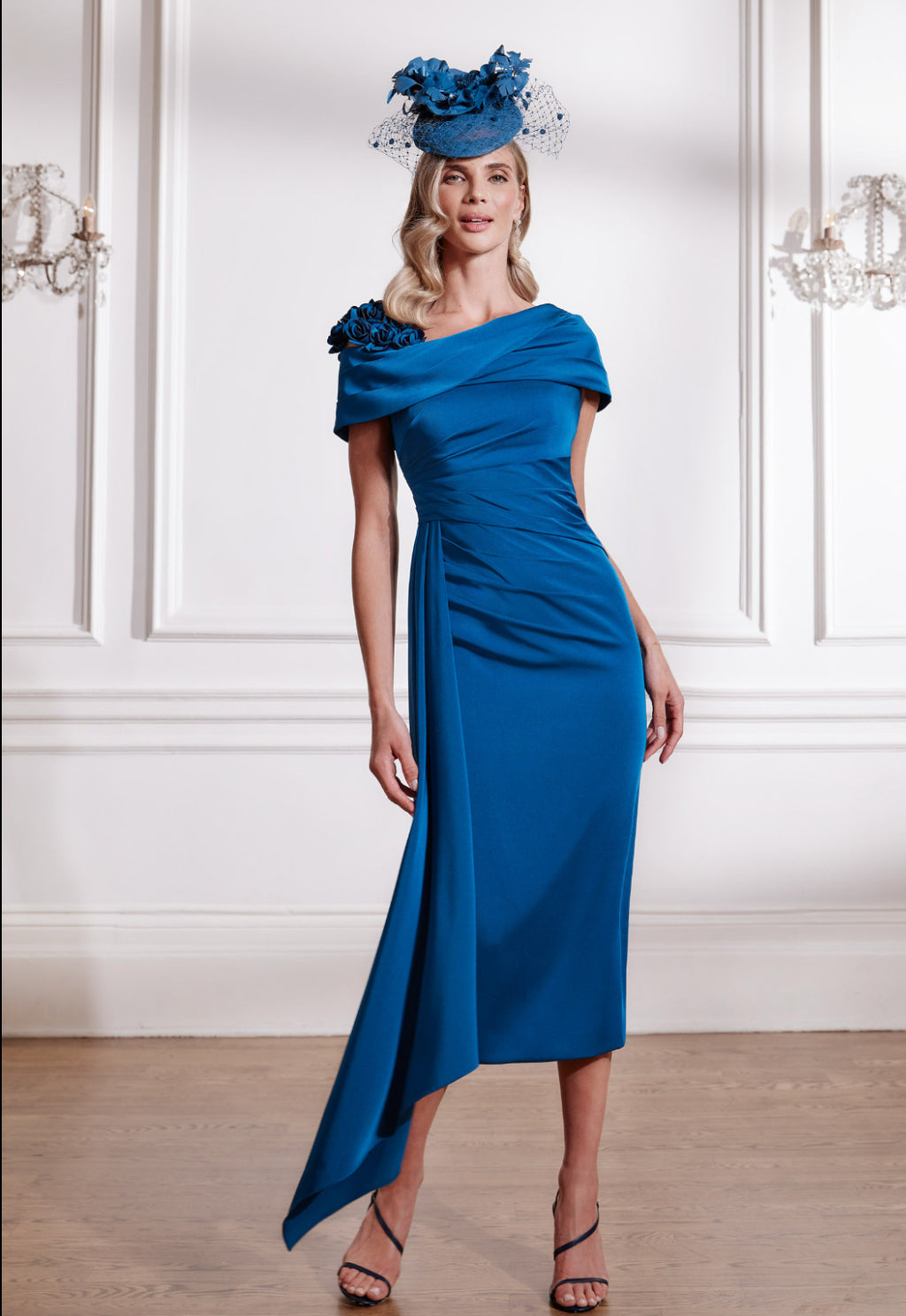 John Charles / 29291 Midi Dress Bardot Collar & Floral Cutwork Teal –  Thirty Three Boutique