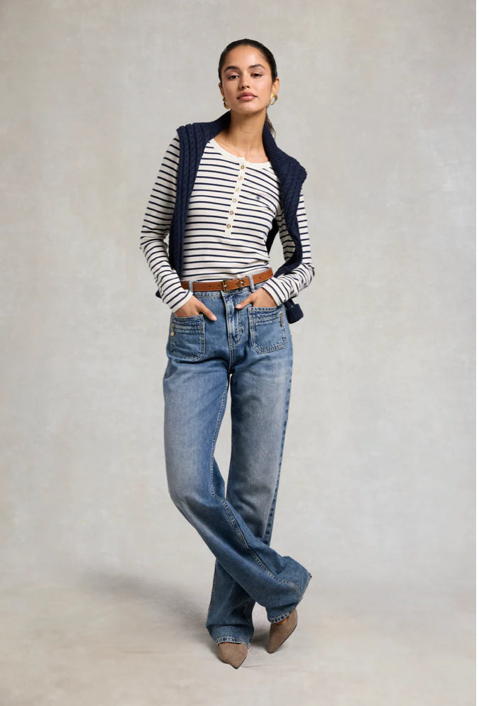 Holland Cooper > Striped Grandad Top Navy