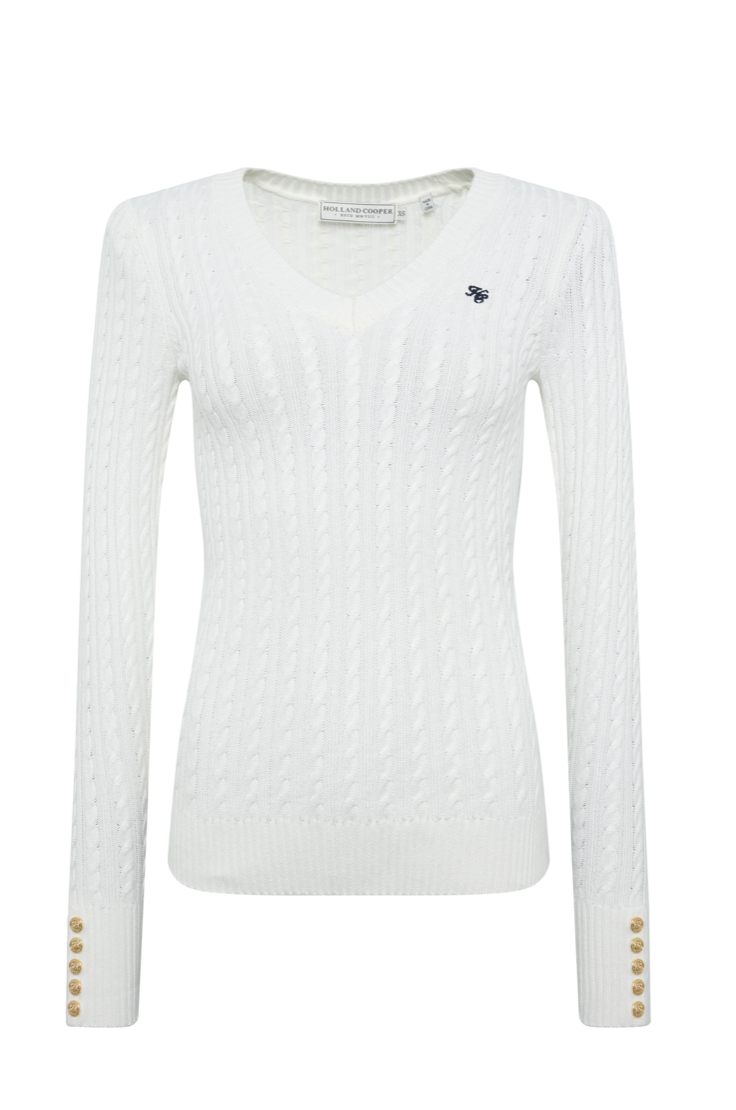 Holland Cooper | Seattle Cable V-Neck Knit Winter White