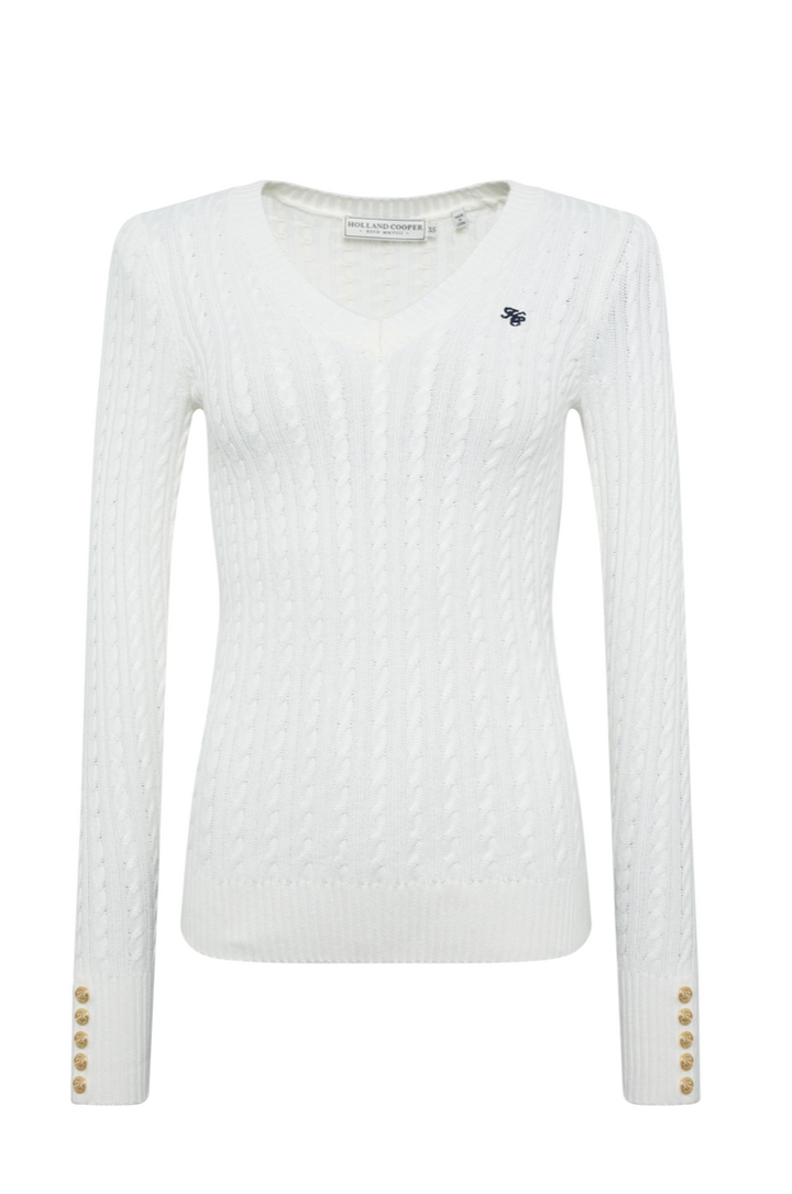 Holland Cooper | Seattle Cable V-Neck Knit Winter White