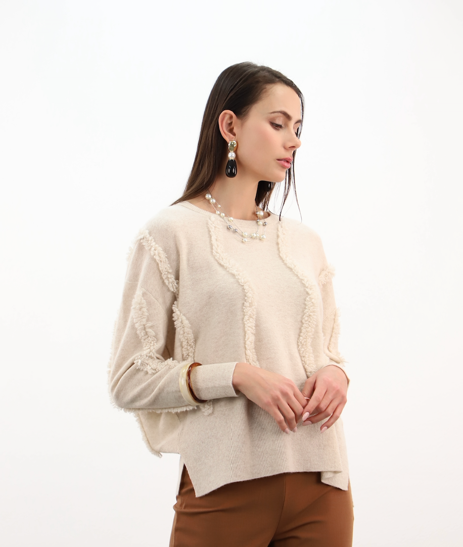 Esthème Cashmere | WES2688H  Cashmere Jumper with Fringed Lines