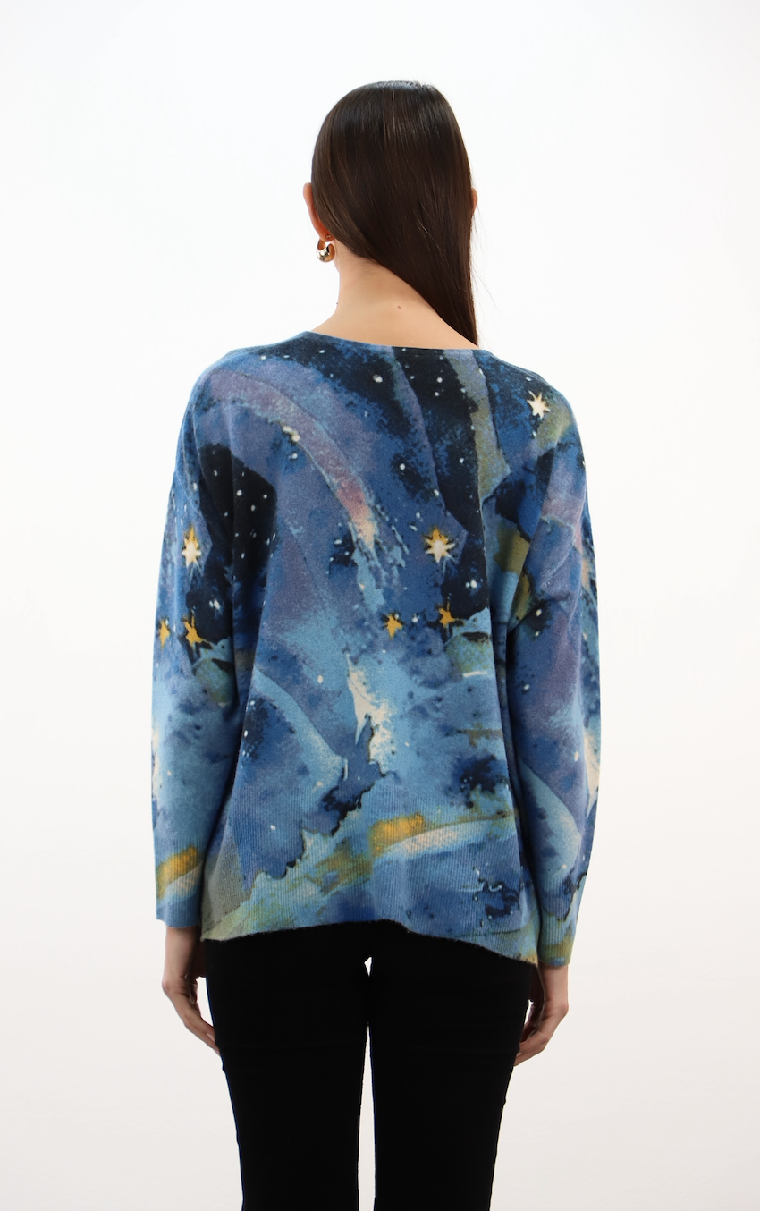 Esthème Cashmere | CKH6325C  Cashmere Jumper with Sky &amp; Stars Print