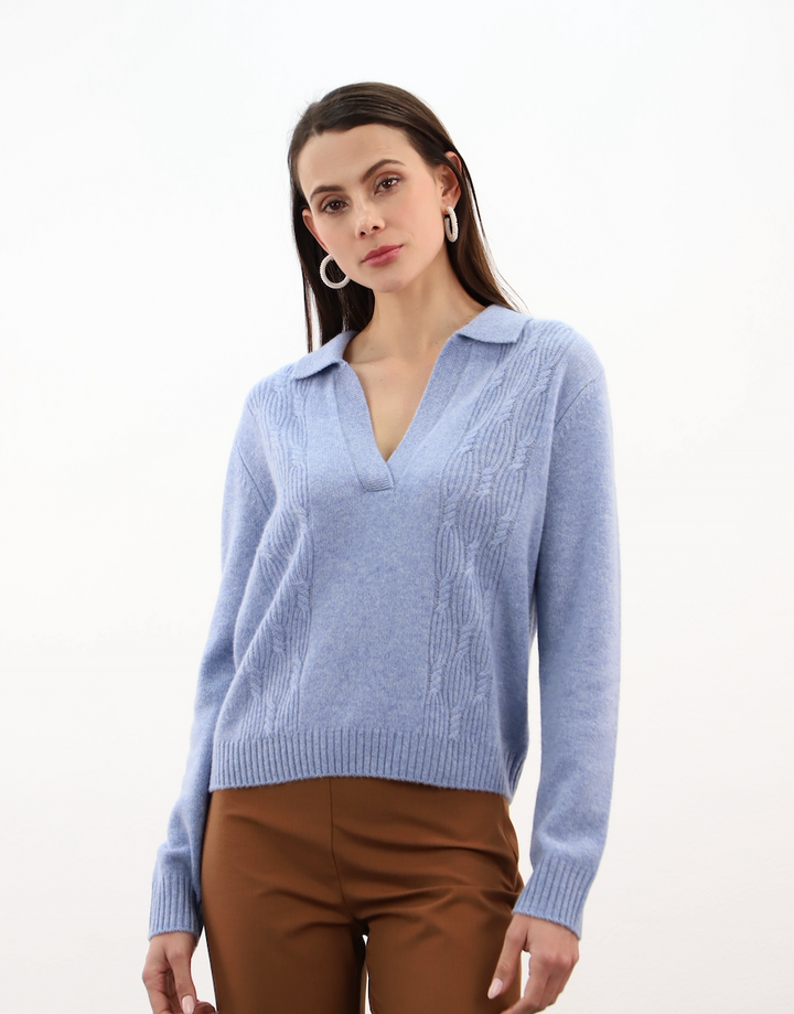 Esthème Cashmere | WES26A96H  Cashmere Polo with Cable Knit