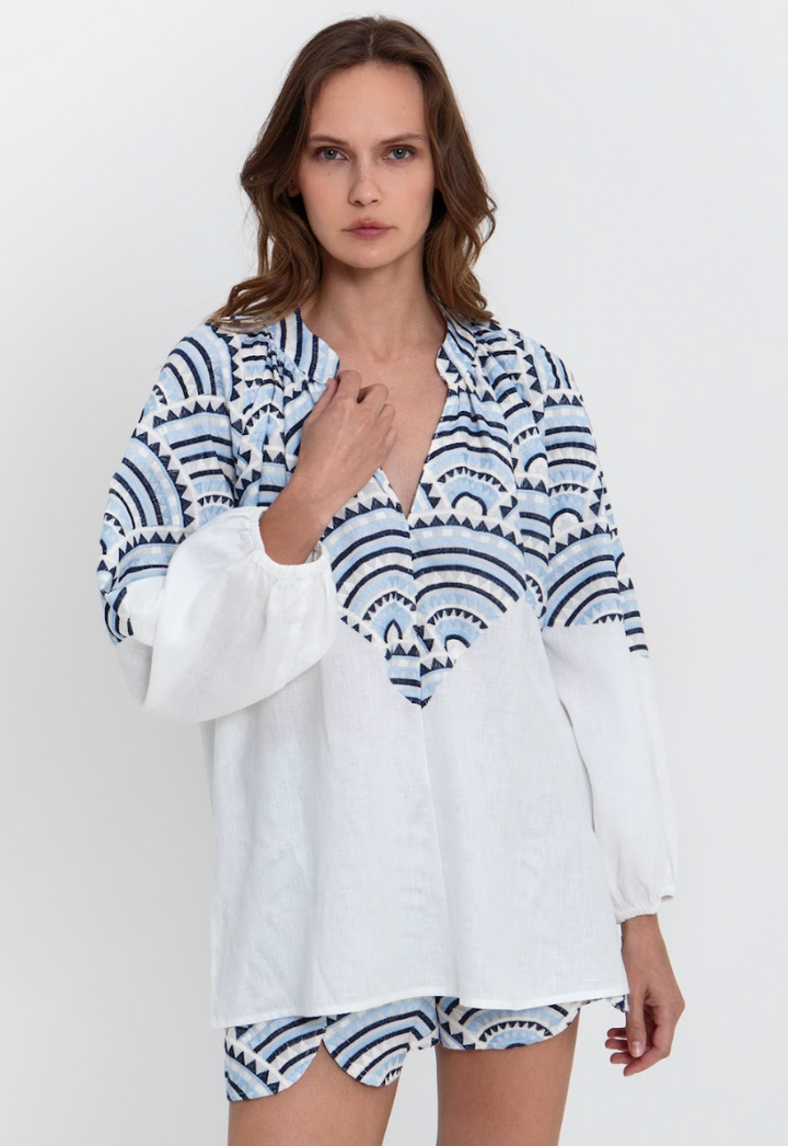 Greek Archaic > 3114150 Blouse Wht/Blu