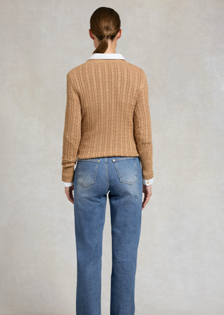 Holland Cooper | Seattle Cable V-Neck Knit Dark Camel
