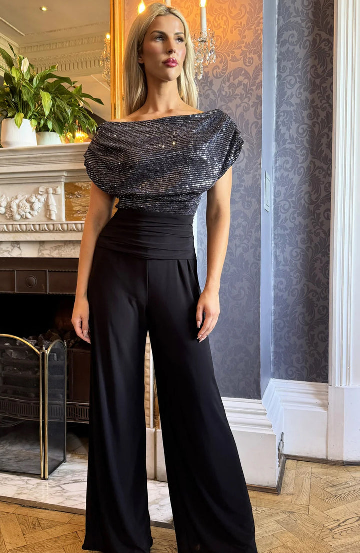 Atom \  Carbon Jumpsuit Gunmetal Sequin/Black