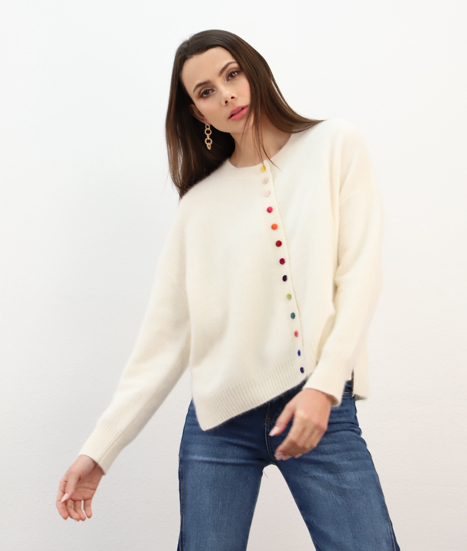 Esthème Cashmere | WES26A75R  Cashmere Cardigan with Colourful Buttons