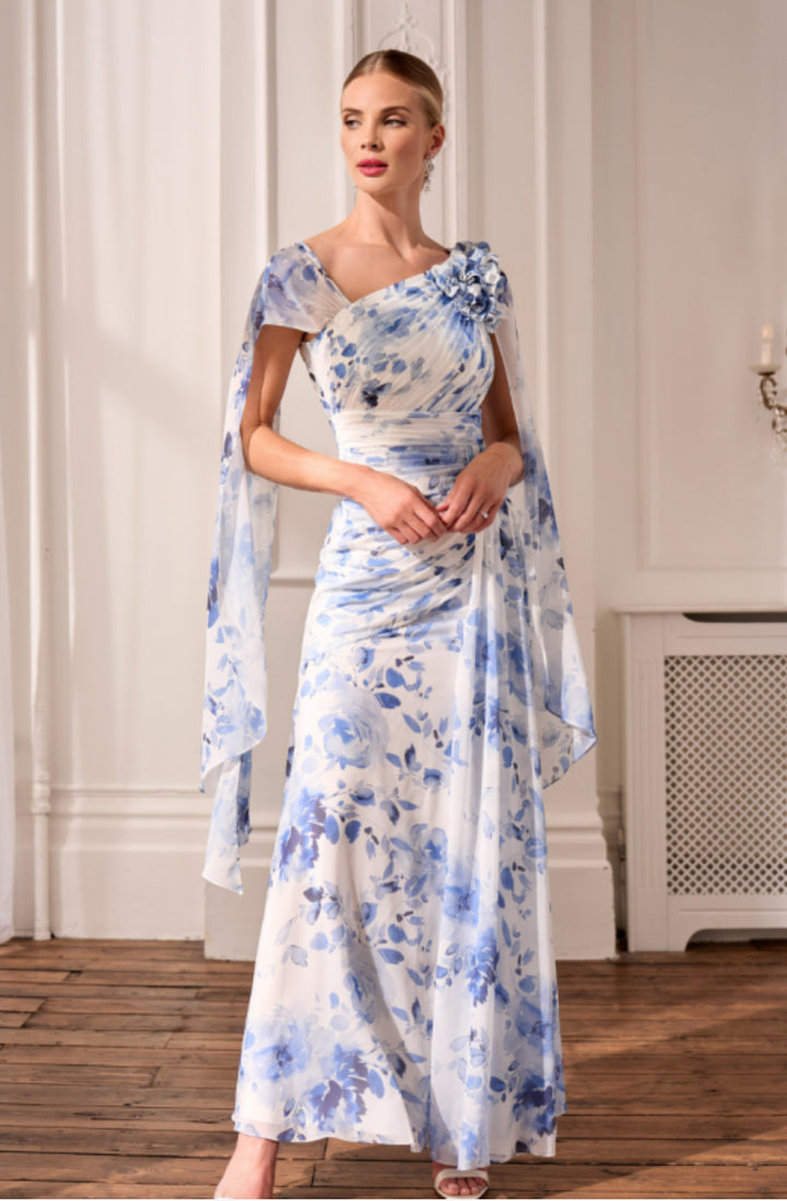 John Charles / 29207 Chiffon &amp; Bead Dress Blue Rose