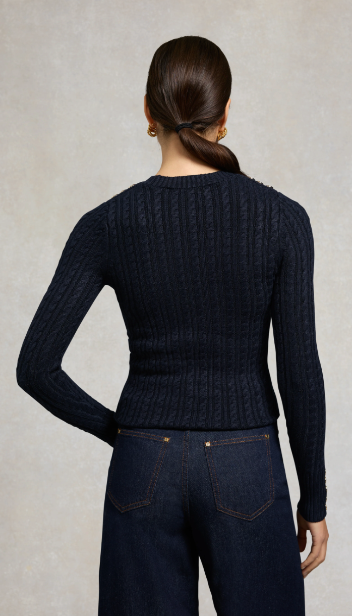 Holland Cooper | Seattle Cable Crew Knit Ink Navy