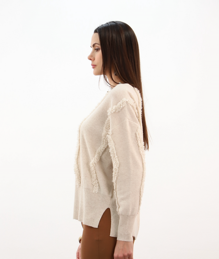 Esthème Cashmere | WES2688H  Cashmere Jumper with Fringed Lines