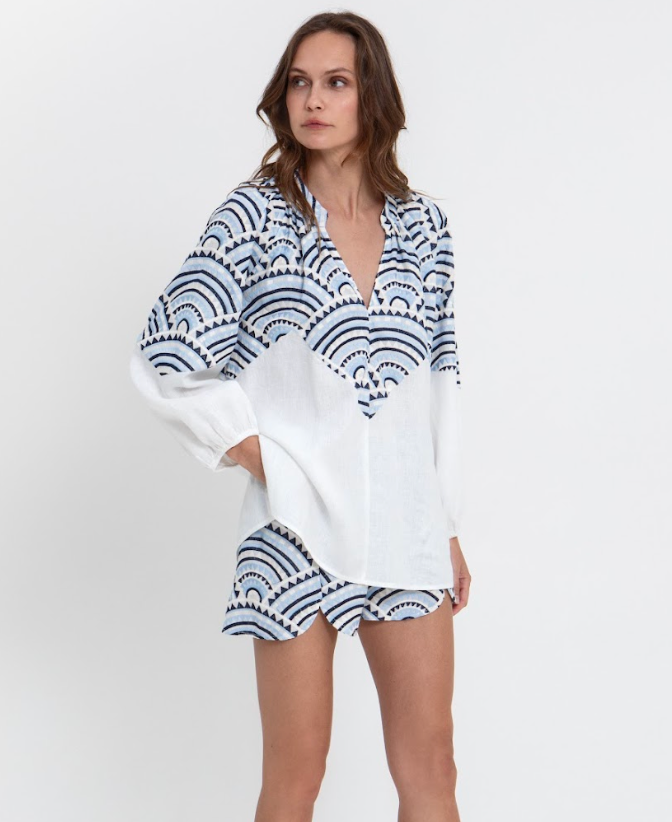 Greek Archaic > 3114150 Blouse Wht/Blu