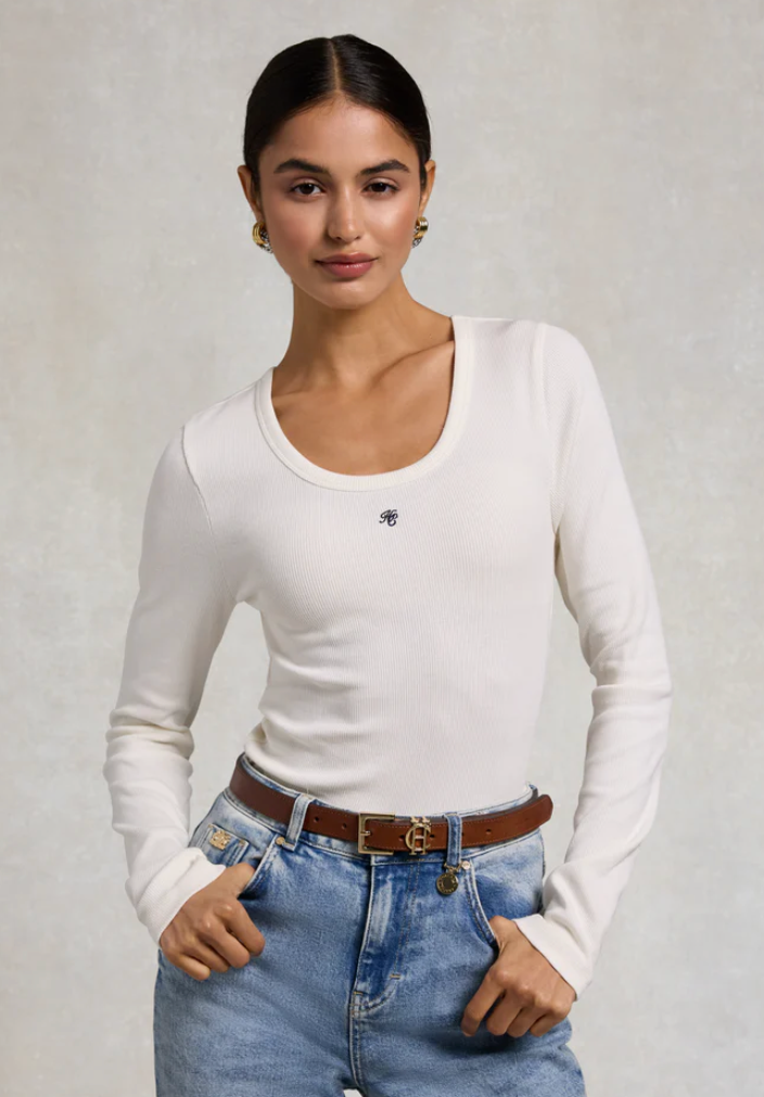 Holland Cooper > Rebecca Long Sleeve Top Natural