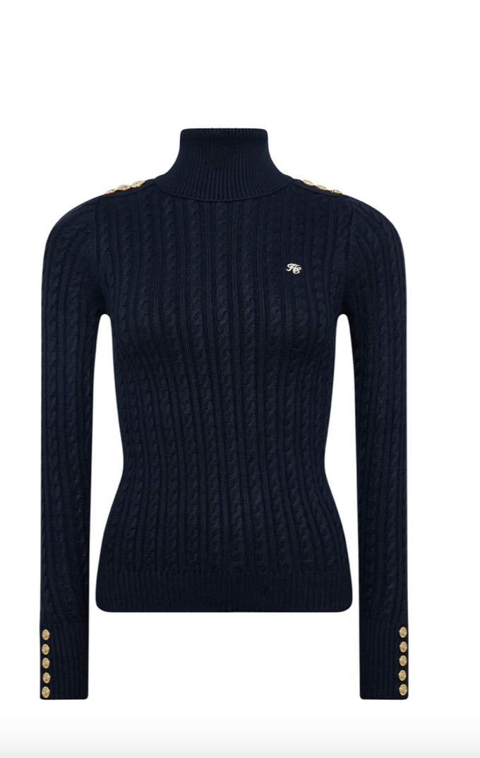 Holland Cooper | Seattle Roll Neck Cable Knit Ink Navy