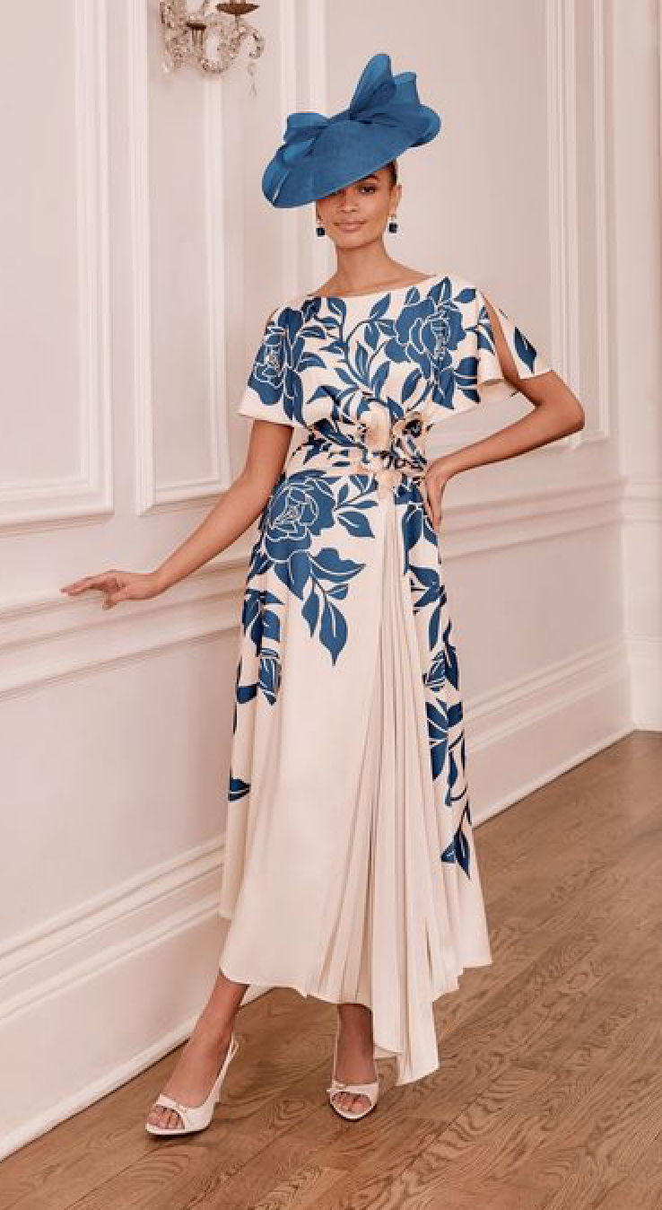 John Charles > 66782B Draped Midi Teal/Ecru
