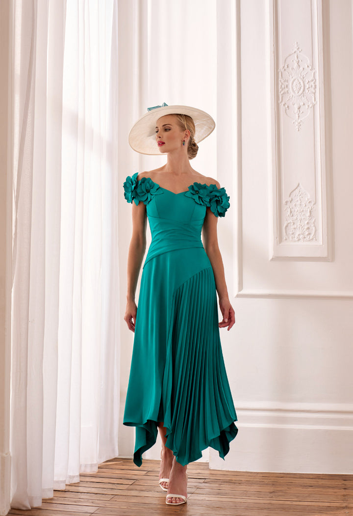 John Charles / 66632B Crepe &amp; Cut Work Dress Peacock