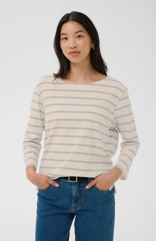 Part Two | Nela Tshirt Eggnog &amp; Grey Stripe