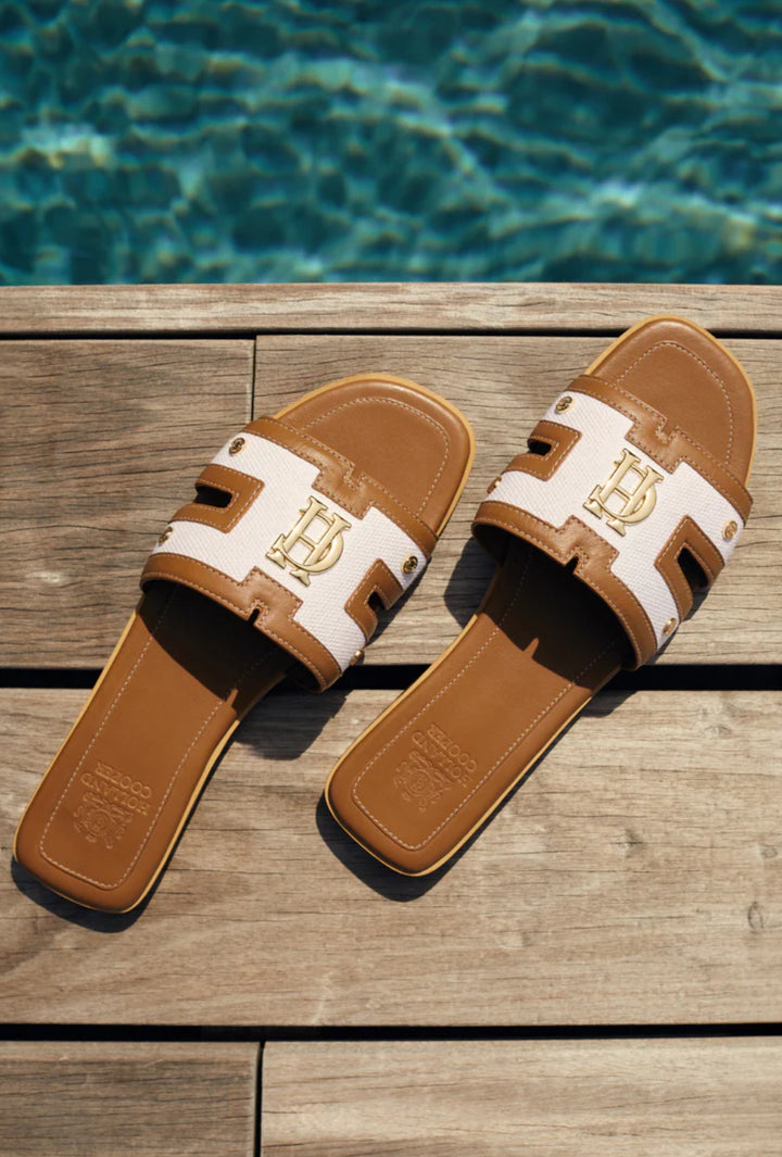 Holland Cooper /  Monogram Slides Tan Canvas